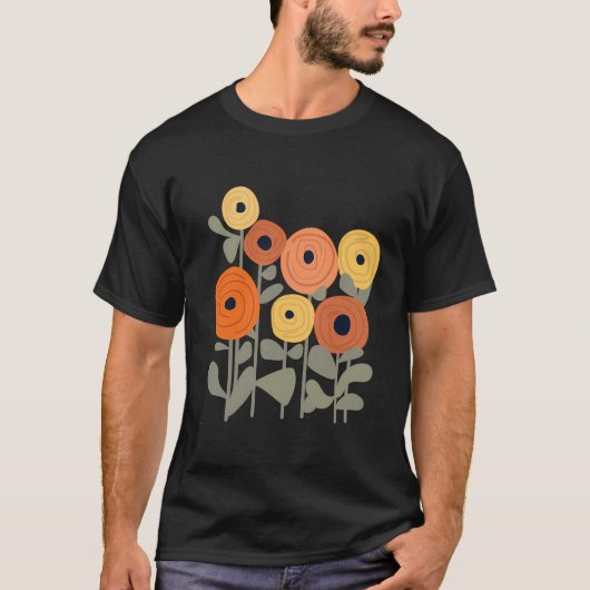 Natuur geïnspireerd gestileerde botanische bloemen t-shirt (Voorkant)