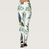 Natuur geïnspireerd groen bloemenvogelpatroon leggings (Achterkant)