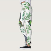 Natuur geïnspireerd groen bloemenvogelpatroon leggings (Links)