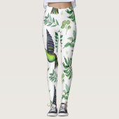 Natuur geïnspireerd groen bloemenvogelpatroon leggings (Voorkant)