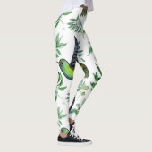 Natuur geïnspireerd groen bloemenvogelpatroon leggings (Rechts)