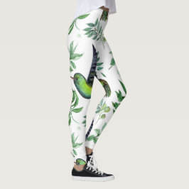Natuur geïnspireerd groen bloemenvogelpatroon leggings