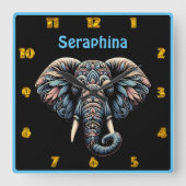 Natuur-geïnspireerd ingewikkeld olifantenontwerp vierkante klok (Voorkant)