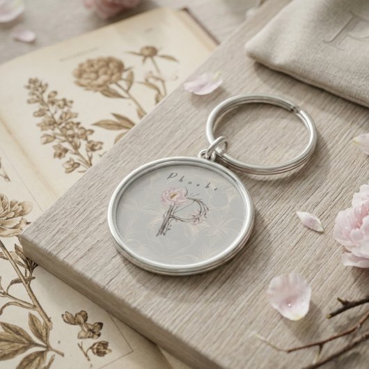 Natuur geïnspireerd Phoebe Pioen P Monogram Design Sleutelhanger
