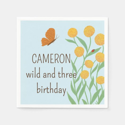 Natuur geïnspireerd wild en drie Kind verjaardag Servet (Voorkant)