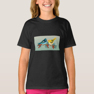 Natuur-geïnspireerde Birds Art Girls 'Black T-shir T-shirt