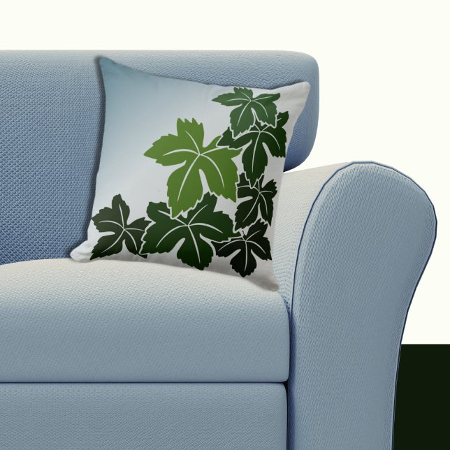 Natuur-geïnspireerde Blauwe en Groene Wijnbladeren Kussen (Nature-Inspired Blue and Green Wine Leaves Throw Pillow)
