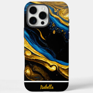 Natuur geïnspireerde gouden en blauwe marmeren kun iPhone 16 pro max hoesje