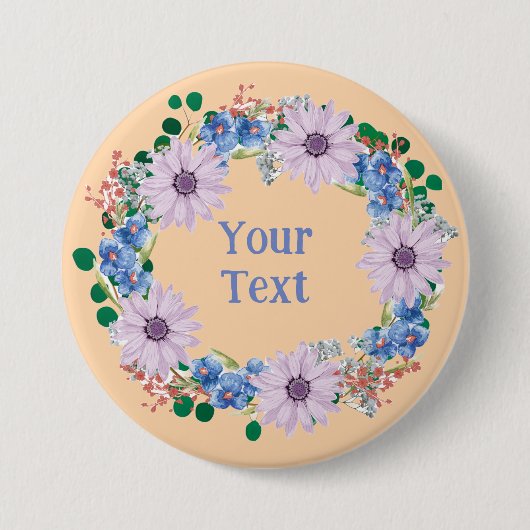 Natuur-geïnspireerde Paarse Bloemen Lapel Broche Ronde Button 7,6 Cm (Voorkant)