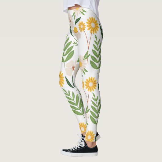Natuur-geïnspireerde witte bloem Leggings (Links)
