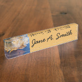 Natuur gele leder in de herfst, bevroren naambordje (Zijkant)