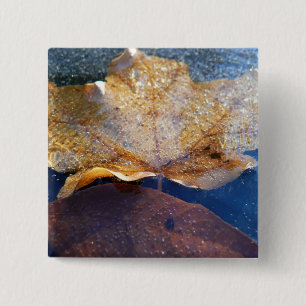 Natuur gele leder in de herfst, bevroren vierkante button 5,1 cm