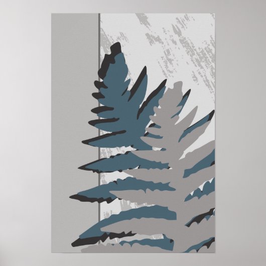 Natuur gestileerde grijze varenbladeren poster (Voorkant)