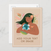 Natuur Girl Holding Moeder Aarde Planet Voeg tekst Feestdagenkaart (Voorkant / Achterkant)