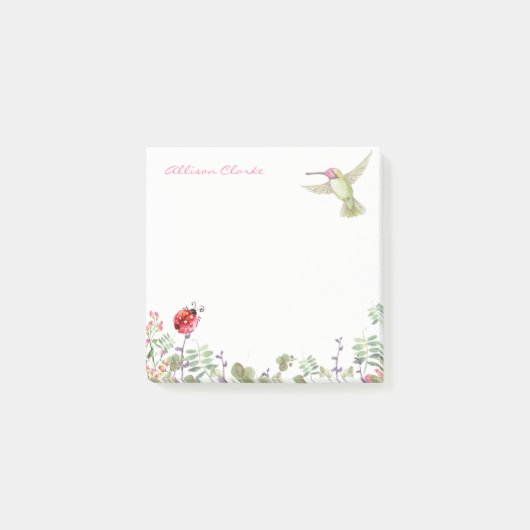 Natuur Girl Hummingbird Ladybug Garden Monogrammed Post-it® Notes (Voorkant)