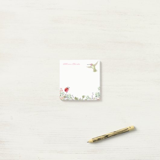 Natuur Girl Hummingbird Ladybug Garden Monogrammed Post-it® Notes (Op bureau)