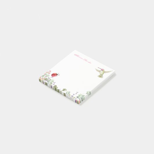 Natuur Girl Hummingbird Ladybug Garden Monogrammed Post-it® Notes (Schuin)