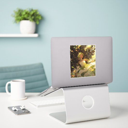 Natuur Godin Afro-Amerikaanse Fantasy Art Sticker (Laptop op bureau)