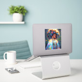 Natuur Godin Afro-Amerikaanse Fantasy Art Sticker (Laptop op bureau)