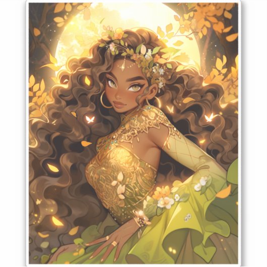 Natuur Godin Afro-Amerikaanse Fantasy Art Sticker (Voorkant)