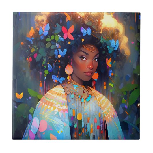 Natuur Godin Afro-Amerikaanse Fantasy Art Tegeltje (Voorkant)