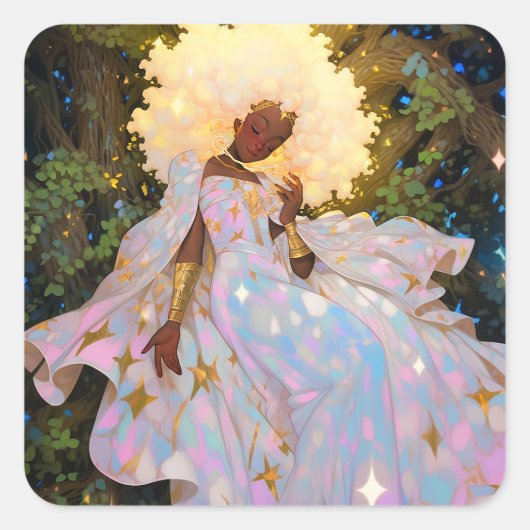 Natuur Godin Afro-Amerikaanse Fantasy Art Vierkante Sticker (Voorkant)