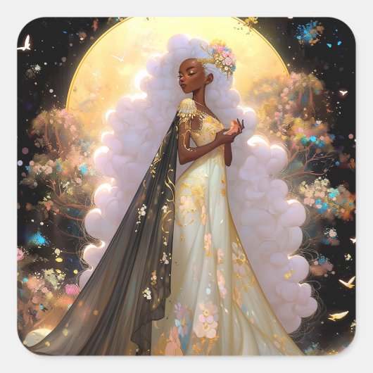 Natuur Godin Afro-Amerikaanse Fantasy Art Vierkante Sticker (Voorkant)