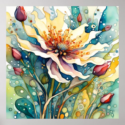 Natuur Grace in Abstracte Captivate Flower Paintin Poster (Voorkant)