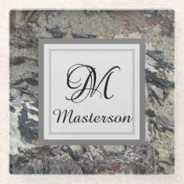 Natuur Gray Brown Driftwood Foto serie Monogram Glazen Onderzetter