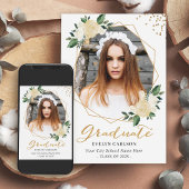 Natuur Green Gold Floral Foto Graduation Party Kaart