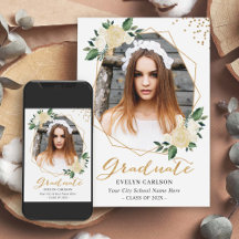 Natuur Green Gold Floral Foto Graduation Party