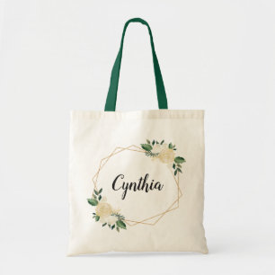 Natuur Green Ivory Gold Waterverf Floral Tote Bag