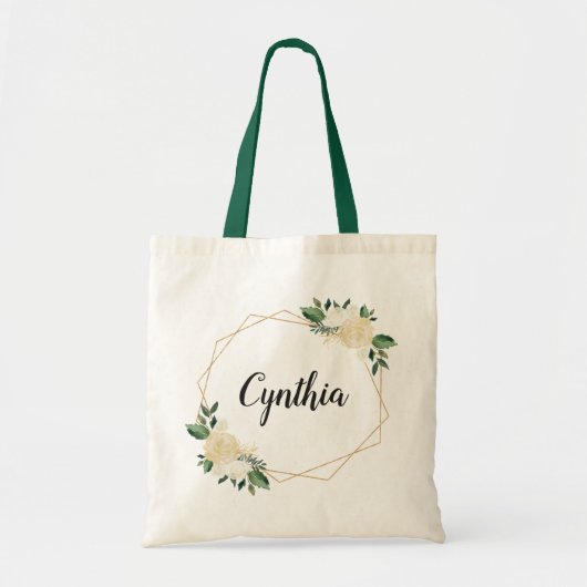 Natuur Green Ivory Gold Waterverf Floral Tote Bag (Voorkant)