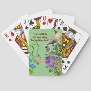 Natuur Greenery Waterverf Bird Quote Lila Blooms Pokerkaarten