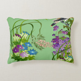 Natuur Greenery Waterverf Floral Bird Lila Bloom Accent Kussen