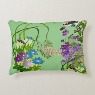 Natuur Greenery Waterverf Floral Bird Lila Bloom Accent Kussen
