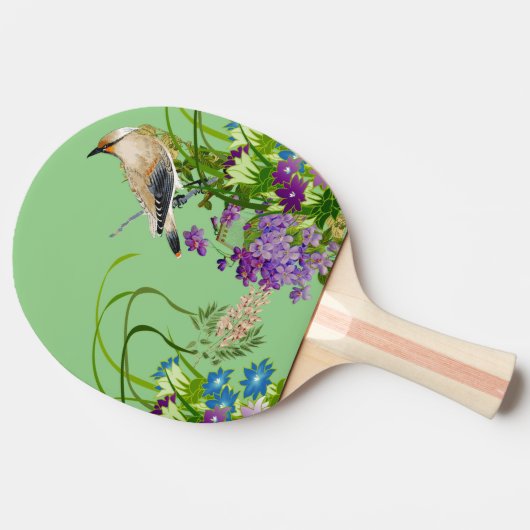 Natuur Greenery Waterverf Floral Bird Lila Bloom Tafeltennisbatje (Zijkant)
