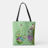 Natuur Greenery Waterverf Floral Bird Monogram Tote Bag (Achterkant)