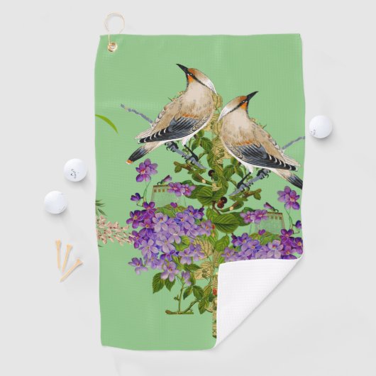 Natuur Greenery Waterverf Tortelduifjes Lila Bloom Golfhanddoek (Insitu)