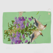 Natuur Greenery Waterverf Tortelduifjes Lila Bloom Golfhanddoek (Horizontaal)