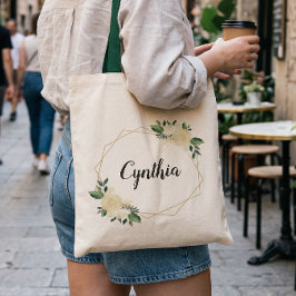Natuur Groen Ivoor Goud Waterverf Bloemmotief Tote Bag