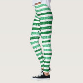 Natuur Groen Wit Horizontale Glitter Strepen Leggings (Links)