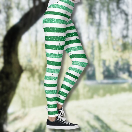 Natuur Groen Wit Horizontale Glitter Strepen Leggings