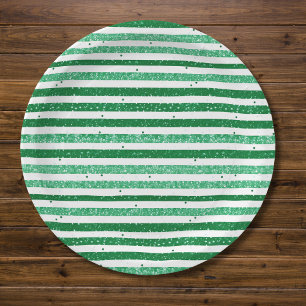 Natuur Groen Wit Horizontale Glitter Strepen Papieren Bordje