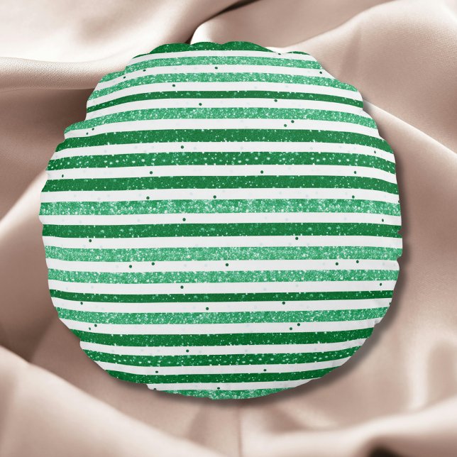 Natuur Groen Wit Horizontale Glitter Strepen Rond Kussen (Creator heeft geüpload)