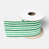 Natuur Groen Wit Horizontale Glitter Strepen Satijnen Lint (Spoel)