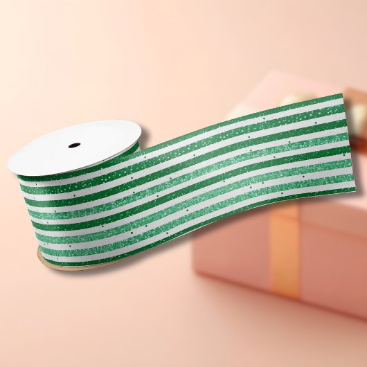 Natuur Groen Wit Horizontale Glitter Strepen Satijnen Lint