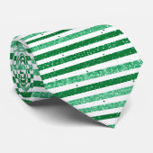 Natuur groen wit horizontale glitter strepen stropdas (Opgerold)