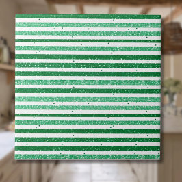 Natuur groen wit horizontale glitter strepen tegeltje