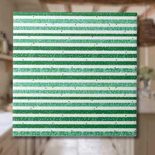 Natuur groen wit horizontale glitter strepen tegeltje